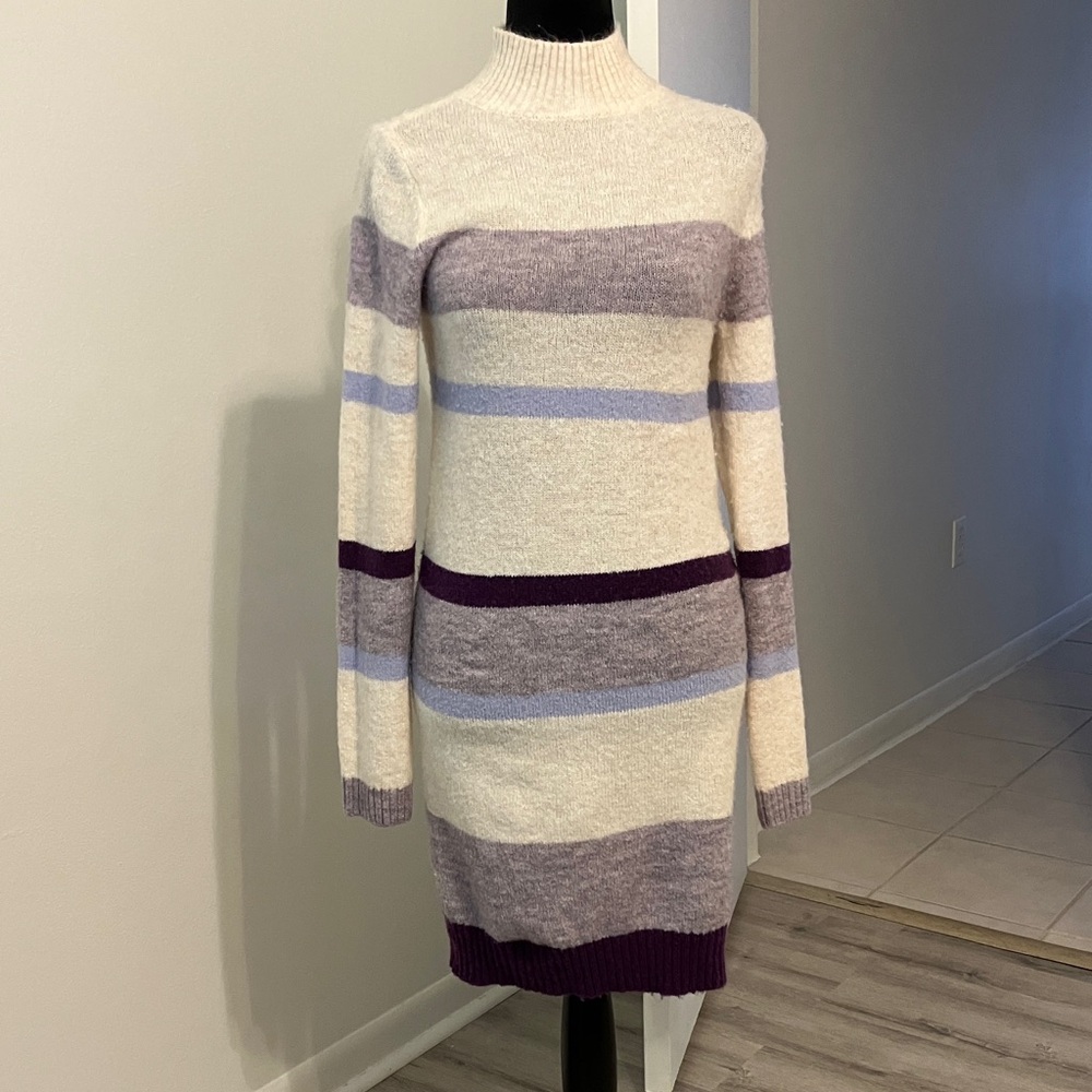 Mi Ami Striped Long Sleeve Dress - Cream, Lavender, Plum